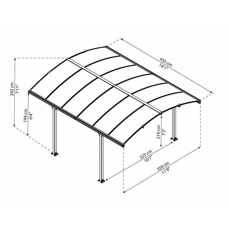 Carport En Alu Gris Et Polycarbonate 1 Voiture 15,6m² Arcadia™ 4300 – Canopia 5 Carport En Alu Gris Et Polycarbonate 1 Voiture 15,6m² Arcadia™ 4300 – Canopia – Image 3