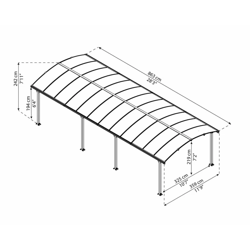 Carport En Alu Gris Et Polycarbonate 31m² Arcadia™ 8500 – Canopia 5 Carport En Alu Gris Et Polycarbonate 31m² Arcadia™ 8500 – Canopia – Image 3