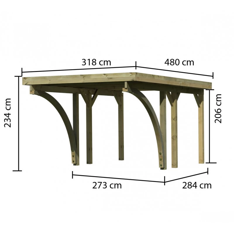 Carport En Bois Autoclave 15m², Toit En Acier Et Deux Poteaux En Arc – KARIBU 4 Carport En Bois Autoclave 15m², Toit En Acier Et Deux Poteaux En Arc – KARIBU – Image 2