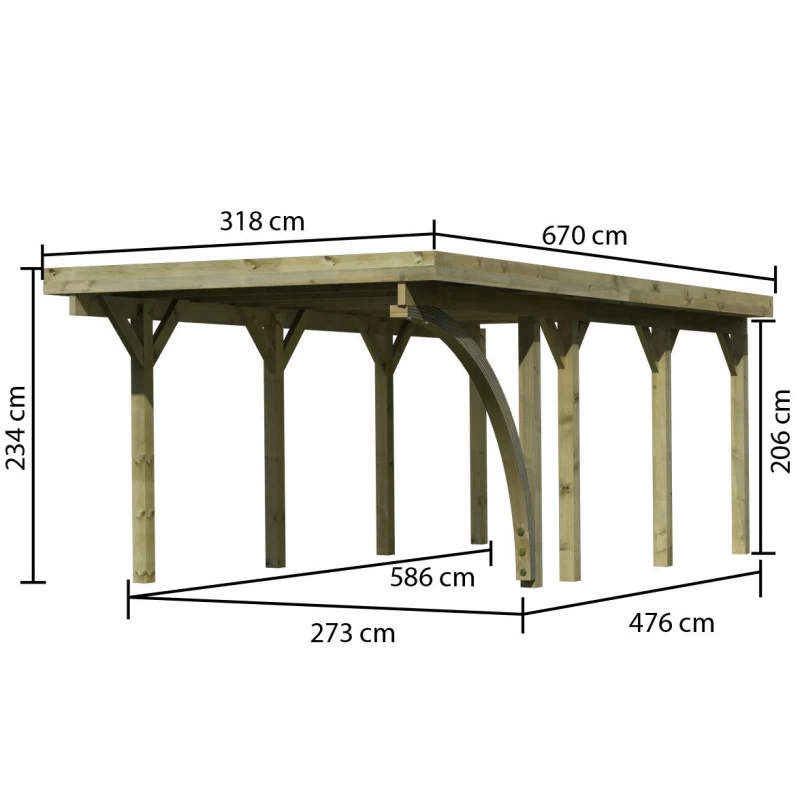 Carport En Bois Autoclave 20,9m² Avec Poteau En Arc Et Toit En Acier – KARIBU 4 Carport En Bois Autoclave 20,9m² Avec Poteau En Arc Et Toit En Acier – KARIBU – Image 2
