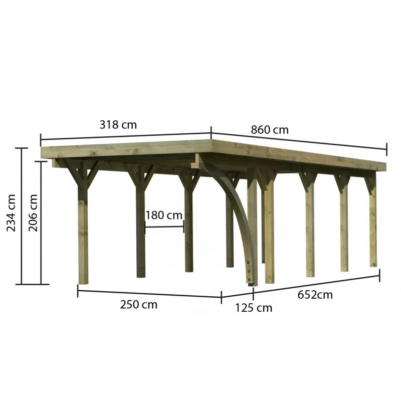 Carport En Bois Autoclave 26,9m² Avec Poteau En Arc Et Toit En Acier – KARIBU 4 Carport En Bois Autoclave 26,9m² Avec Poteau En Arc Et Toit En Acier – KARIBU – Image 2