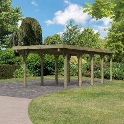 Carport En Bois Autoclave 26,9m² Et Toit En PVC Gris – KARIBU