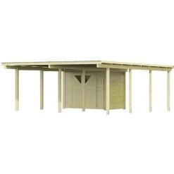 Carport En Bois Autoclave 30,35m² Avec Petit Débarras - Karibu -Abri De Jardin carport en bois autoclave 3035m avec petit debarras karibu 2