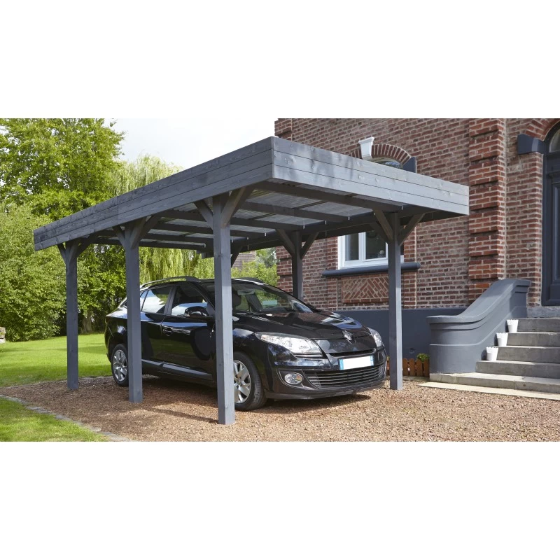Carport Simple 15,75m² En Bois Lasuré Gris Anthracite Louison Forest Style 3 Carport Simple 15,75m² En Bois Lasuré Gris Anthracite Louison Forest Style