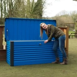 Coffre De Rangement En Métal Bleu 1000L Patio Box 1,46m² TRIMETALS -Abri De Jardin coffre de rangement en metal bleu 1000l patio box 146m trimetals 5