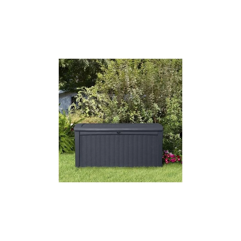 Keter Coffre En Résine Imitation Rotin Tressé Et Bois 400L Anthracite RIO 4 Keter Coffre En Résine Imitation Rotin Tressé Et Bois 400L Anthracite RIO – Image 2