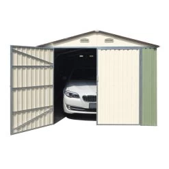 Garage Double Portes Vert Pâle Et Crème 18m² + Kit D'ancrage X-METAL -Abri De Jardin garage double portes vert pale et creme 18m kit d ancrage x metal 3