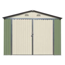 Garage Double Portes Vert Pâle Et Crème 18m² + Kit D'ancrage X-METAL -Abri De Jardin garage double portes vert pale et creme 18m kit d ancrage x metal 5