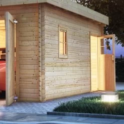 Garage En Bois Massif 20,78m² Toit Plat – Madriers 40mm - Karibu -Abri De Jardin garage en bois massif 2078m toit plat madriers 40mm karibu 2