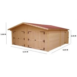 Garage Double En Bois Massif 42,16m² – Madriers 60mm – Habrita -Abri De Jardin garage en bois massif 4216m madriers 60mm habrita 1