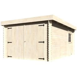 Garage Galan Toit Plat 16,79m² Madriers 28mm Avec Double Porte Battante + Porte Latérale Vitrée – Décor Et Jardin