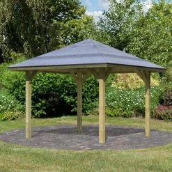 Kiosque Carré Bergen 1 En Bois FSC – 3,38x3,38m - Karibu -Abri De Jardin kiosque carre bergen 1 en bois fsc 338x338m karibu 5