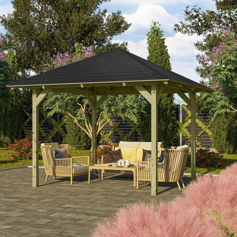 Kiosque De Jardin Carré Sevilla – 3,40x3,40m – Avec Shingles – Karibu 3 Kiosque De Jardin Carré Sevilla – 3,40x3,40m – Avec Shingles – Karibu
