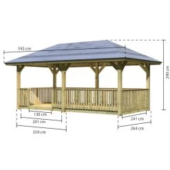 Pavillon Bergen 2 En Bois Autoclave 13,70m² + Plancher + Balustrade – KARIBU -Abri De Jardin pavillon bergen 2 en bois autoclave 1370m plancher balustrade karibu 2
