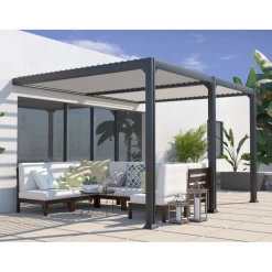 Pergola Adossée Bioclimatique 300x400cm Lames 13cm - Gris - SAVANNAH - Couleurs Du Monde