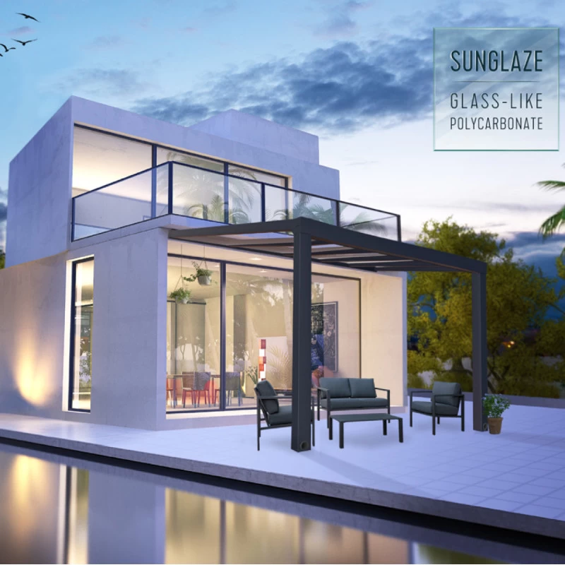 Pergola Adossée Stockholm 350x368cm Aluminium Gris Et Polycarbonate Avec Stores De Toit Rétractables – Palram - Canopia 4 Pergola Adossée Stockholm 350x368cm Aluminium Gris Et Polycarbonate Avec Stores De Toit Rétractables – Palram - Canopia – Image 2