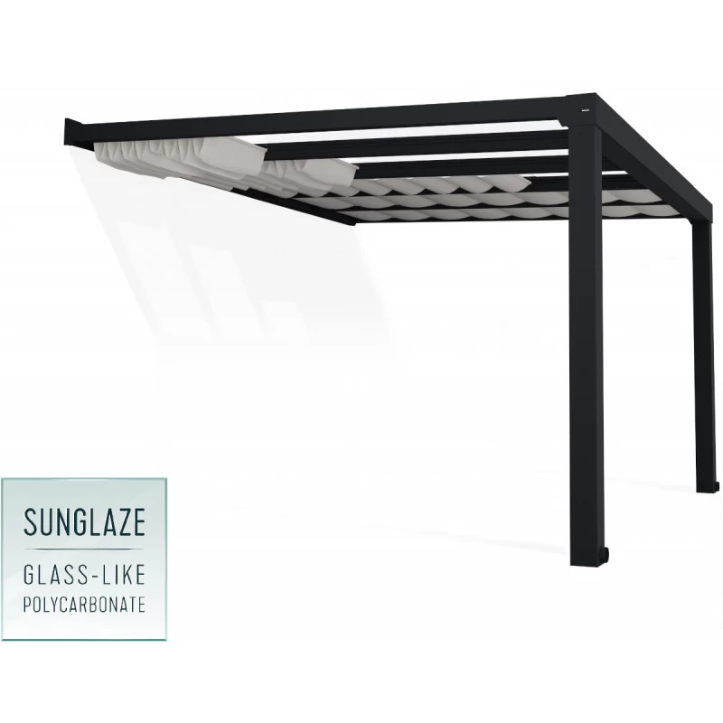 Pergola Adossée Stockholm 350x368cm Aluminium Gris Et Polycarbonate Avec Stores De Toit Rétractables – Palram - Canopia 5 Pergola Adossée Stockholm 350x368cm Aluminium Gris Et Polycarbonate Avec Stores De Toit Rétractables – Palram - Canopia – Image 3