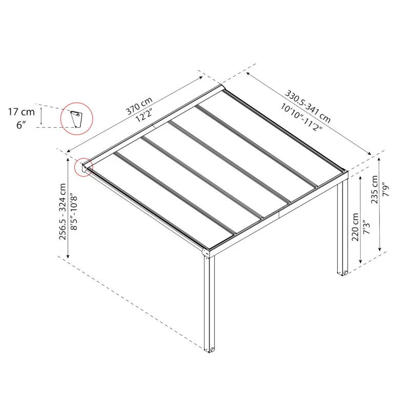 Pergola Adossée Stockholm 350x368cm Aluminium Gris Et Polycarbonate Avec Stores De Toit Rétractables – Palram - Canopia 7 Pergola Adossée Stockholm 350x368cm Aluminium Gris Et Polycarbonate Avec Stores De Toit Rétractables – Palram - Canopia – Image 5