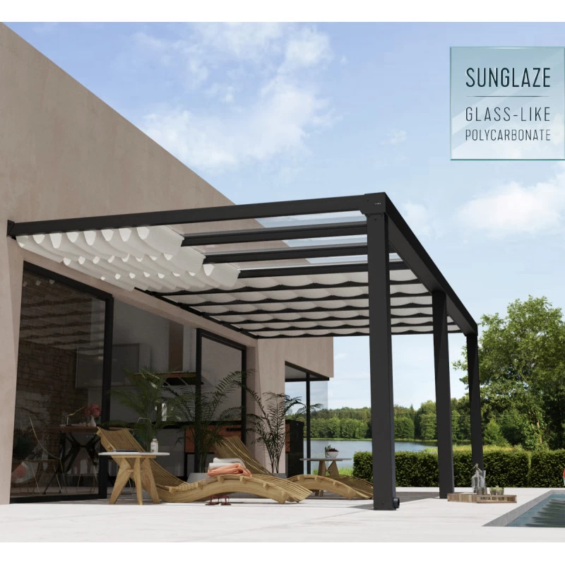 Pergola Adossée Stockholm 350x660cm Aluminium Gris Et Polycarbonate Avec Stores De Toit Rétractables – Palram - Canopia 5 Pergola Adossée Stockholm 350x660cm Aluminium Gris Et Polycarbonate Avec Stores De Toit Rétractables – Palram - Canopia – Image 3