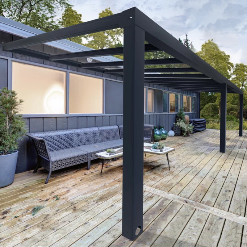 Pergola Adossée Stockholm 350x740cm Aluminium Gris Et Polycarbonate Avec Stores De Toit Rétractables – Palram - Canopia 4 Pergola Adossée Stockholm 350x740cm Aluminium Gris Et Polycarbonate Avec Stores De Toit Rétractables – Palram - Canopia – Image 2
