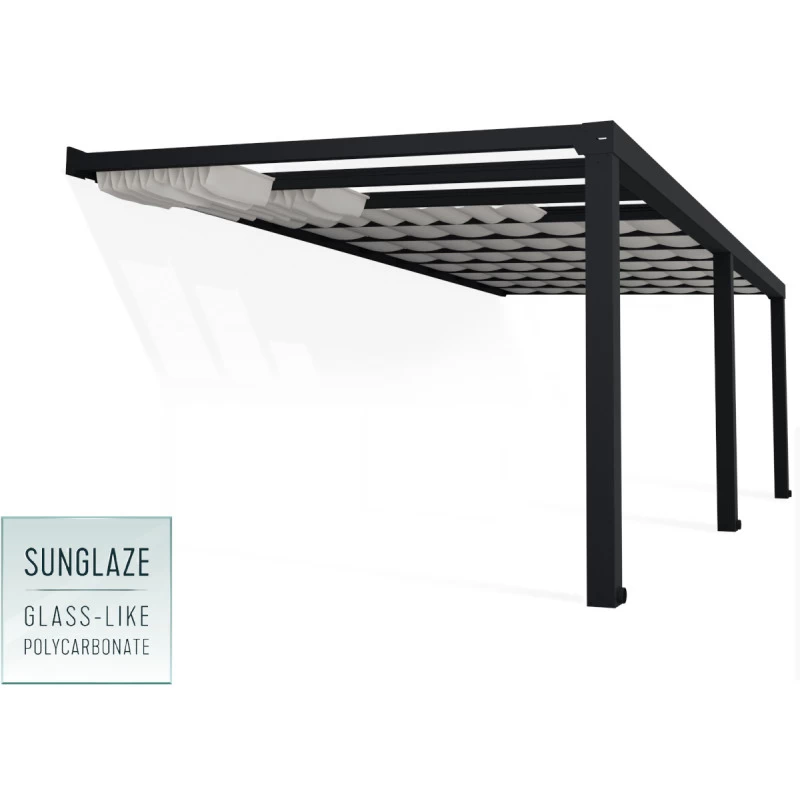 Pergola Adossée Stockholm 350x740cm Aluminium Gris Et Polycarbonate Avec Stores De Toit Rétractables – Palram - Canopia 5 Pergola Adossée Stockholm 350x740cm Aluminium Gris Et Polycarbonate Avec Stores De Toit Rétractables – Palram - Canopia – Image 3