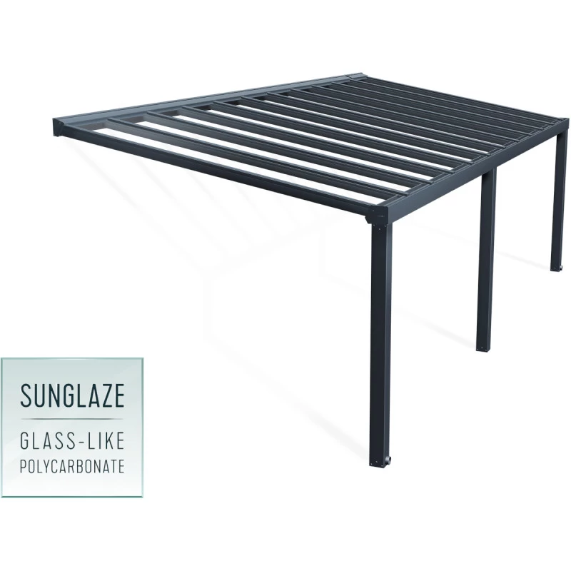 Pergola Adossée Stockholm 350x810cm Aluminium Gris Et Polycarbonate Avec Stores De Toit Rétractables – Palram - Canopia 3 Pergola Adossée Stockholm 350x810cm Aluminium Gris Et Polycarbonate Avec Stores De Toit Rétractables – Palram - Canopia
