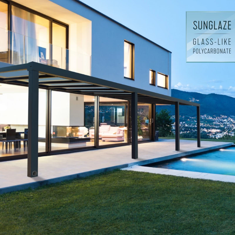 Pergola Adossée Stockholm 350x950cm Aluminium Gris Et Polycarbonate Avec Stores De Toit Rétractables – Palram - Canopia 4 Pergola Adossée Stockholm 350x950cm Aluminium Gris Et Polycarbonate Avec Stores De Toit Rétractables – Palram - Canopia – Image 2