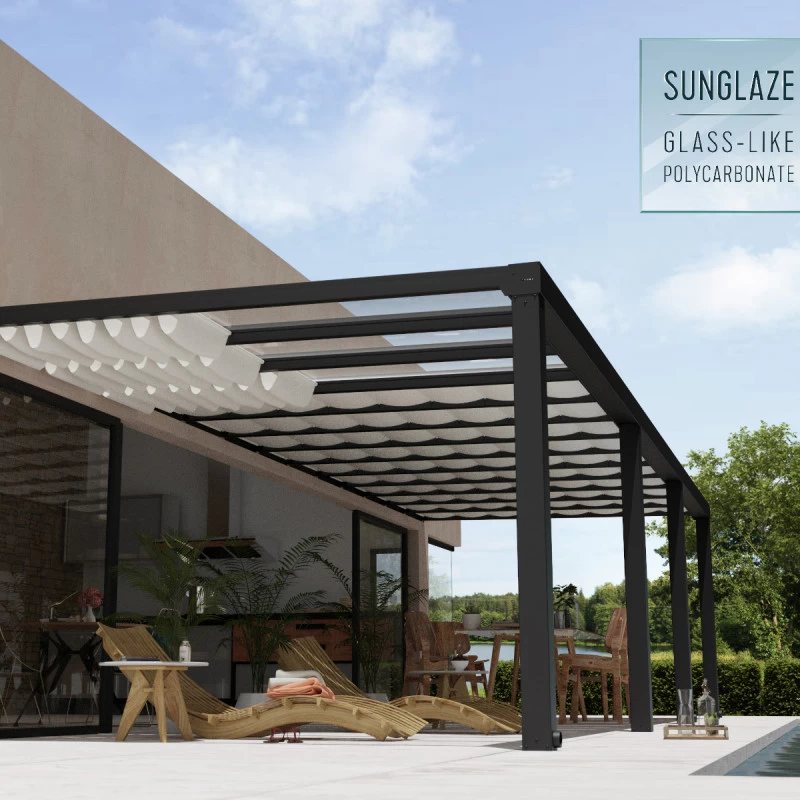 Pergola Adossée Stockholm 350x950cm Aluminium Gris Et Polycarbonate Avec Stores De Toit Rétractables – Palram - Canopia 6 Pergola Adossée Stockholm 350x950cm Aluminium Gris Et Polycarbonate Avec Stores De Toit Rétractables – Palram - Canopia – Image 4