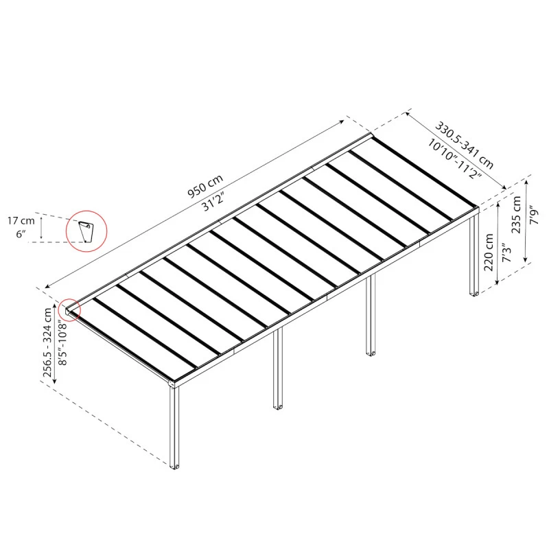 Pergola Adossée Stockholm 350x950cm Aluminium Gris Et Polycarbonate Avec Stores De Toit Rétractables – Palram - Canopia 7 Pergola Adossée Stockholm 350x950cm Aluminium Gris Et Polycarbonate Avec Stores De Toit Rétractables – Palram - Canopia – Image 5