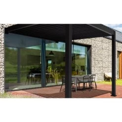 Abri De Jardin -Abri De Jardin pergola bioclimatique adossee en alu anthracite 3x3m ombrea 1