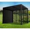 Pergola Bioclimatique Alu Anthracite 7,20m² Toit Avec Lames Ovales + 4 Panneaux Moucharabieh + 1 Rideau Gris – HABRITA