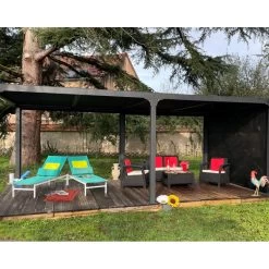Pergola Bioclimatique Aluminium Anthracite 21,52m² + Toit Avec Lames Ovales + 1 Rideau Pour Côté 3,60m HABRITA -Abri De Jardin pergola bioclimatique aluminium anthracite 2152m toit avec lames ovales 1 rideau pour cote 360m habrita 2