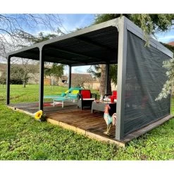 Pergola Bioclimatique Aluminium Anthracite 21,52m² + Toit Avec Lames Ovales + 1 Rideau Pour Côté 3,60m HABRITA -Abri De Jardin pergola bioclimatique aluminium anthracite 2152m toit avec lames ovales 1 rideau pour cote 360m habrita 3