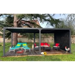Pergola Bioclimatique Aluminium Anthracite 21,52m² + Toit Avec Lames Ovales + 1 Rideau Pour Côté 3,60m HABRITA -Abri De Jardin pergola bioclimatique aluminium anthracite 2152m toit avec lames ovales 1 rideau pour cote 360m habrita 5