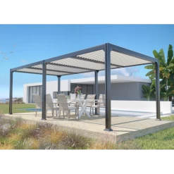 Pergola Bioclimatique Autoportante 300x600cm Lames 13cm - Gris - MEMPHIS - Couleurs Du Monde