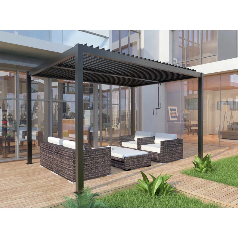 Pergola Bioclimatique Autoportante En Aluminium Anthracite 4x3m - X-METAL 3 Pergola Bioclimatique Autoportante En Aluminium Anthracite 4x3m - X-METAL
