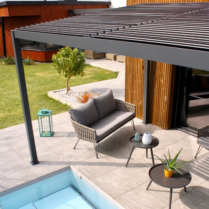 Pergola Bioclimatique En Aluminium Avec Lames Orientables Grises Anthracite TRAMONTO - DCB Garden 8 Pergola Bioclimatique En Aluminium Avec Lames Orientables Grises Anthracite TRAMONTO - DCB Garden – Image 6