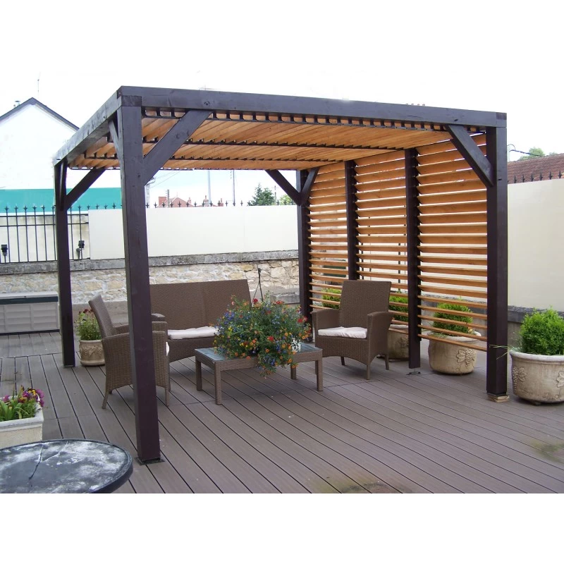Pergola En Bois Avec Ventelles Amovibles Sur Toiture + 1 Côté 340x360x217cm Veneto 5 Pergola En Bois Avec Ventelles Amovibles Sur Toiture + 1 Côté 340x360x217cm Veneto – Image 3