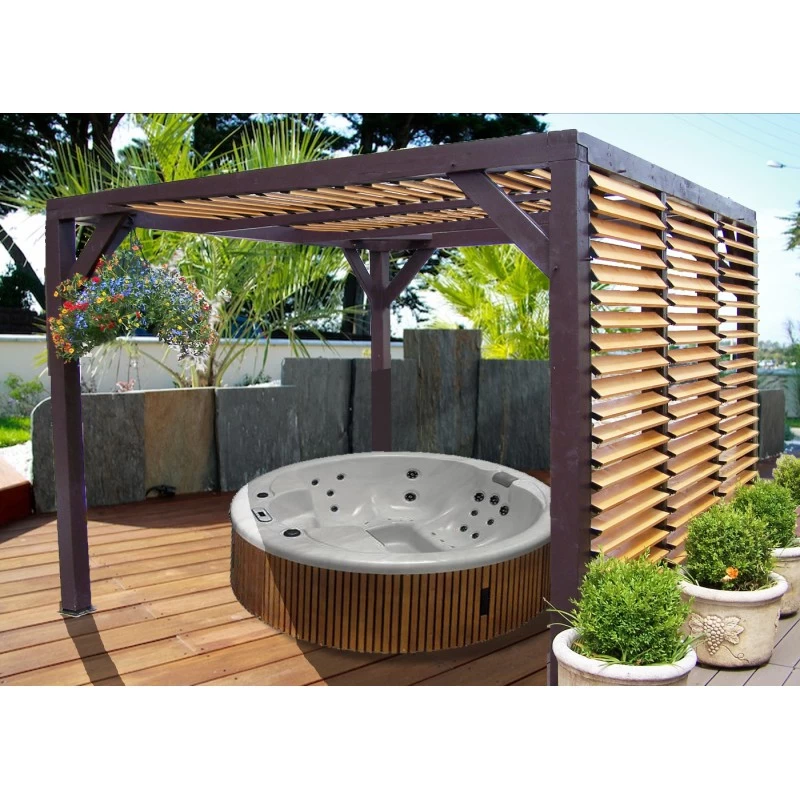 Pergola En Bois Avec Ventelles Amovibles Sur Toiture + 1 Côté 340x360x217cm Veneto 3 Pergola En Bois Avec Ventelles Amovibles Sur Toiture + 1 Côté 340x360x217cm Veneto