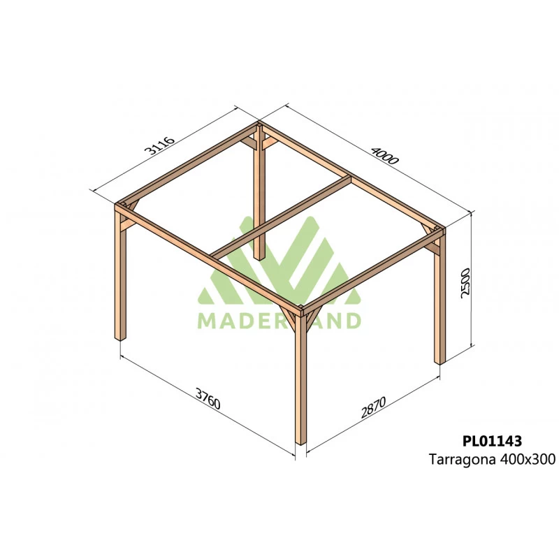 Pergola En Bois Lamellé-collé 400x300cm Tarragona – Maderland 4 Pergola En Bois Lamellé-collé 400x300cm Tarragona – Maderland – Image 2