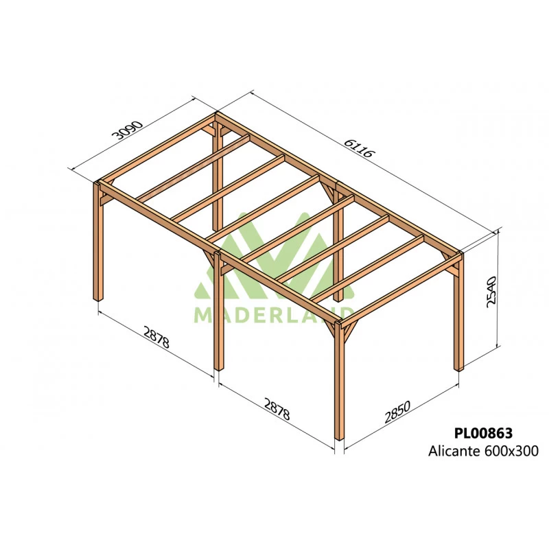 Pergola En Bois Lamellé-collé 600x300cm Alicante – Maderland 4 Pergola En Bois Lamellé-collé 600x300cm Alicante – Maderland – Image 2