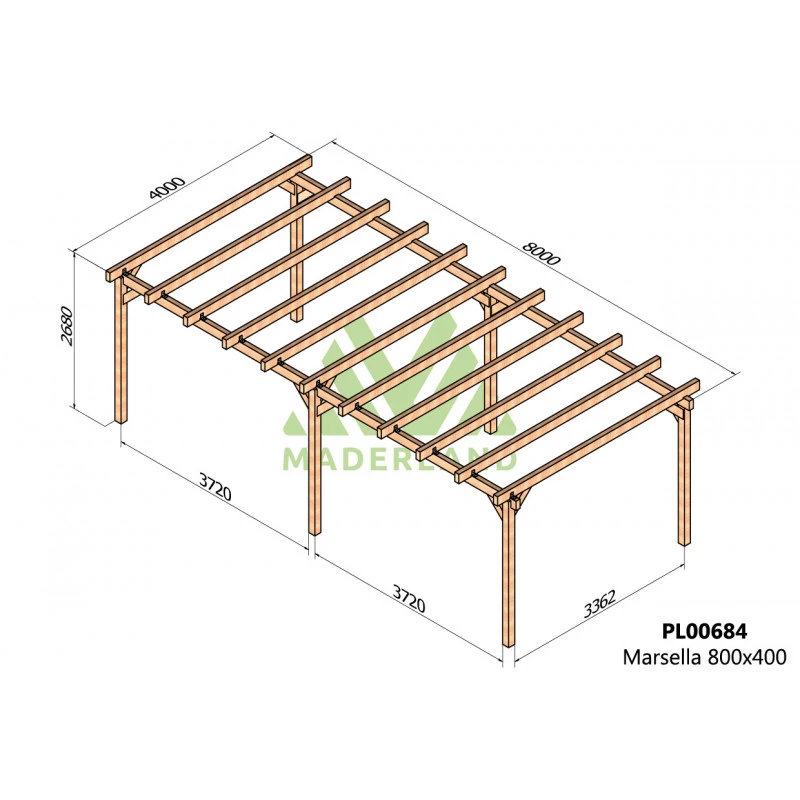 Pergola En Bois Lamellé-collé 800x400cm Marsella – Maderland 4 Pergola En Bois Lamellé-collé 800x400cm Marsella – Maderland – Image 2