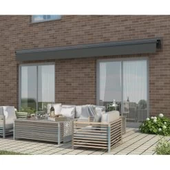 Store Banne Motorisé 350x250cm DECO Toile Polyester Grise - X-METAL -Abri De Jardin store banne motorise 350x250cm deco toile polyester grise x metal 5