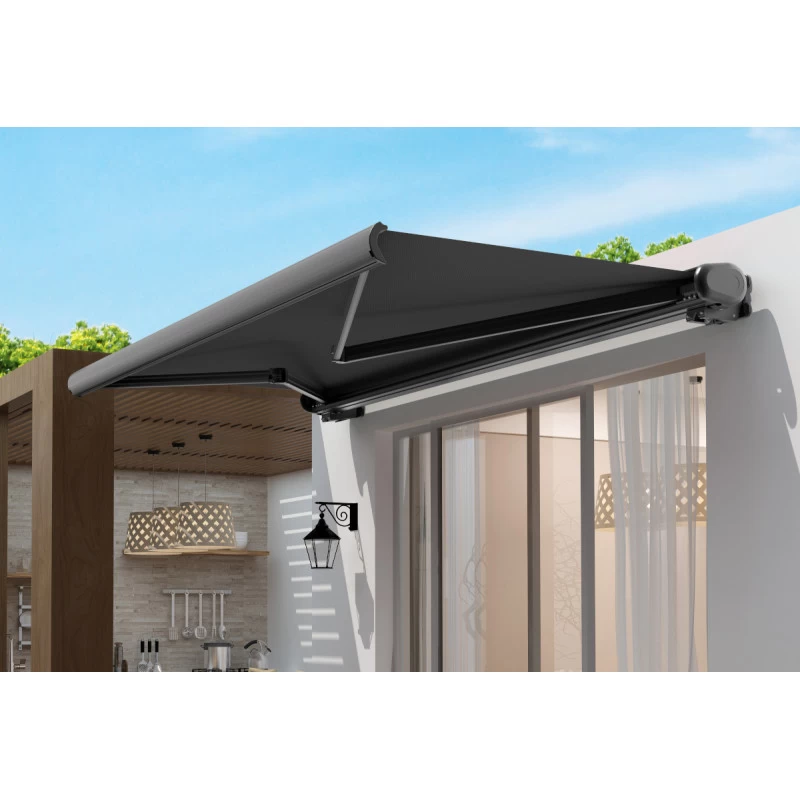 Store Banne Motorisé 400x300cm LUXO Toile Polyester Grise - X-METAL 3 Store Banne Motorisé 400x300cm LUXO Toile Polyester Grise - X-METAL