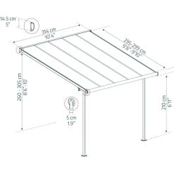 Toit De Terrasse 299x314cm En Aluminium Gris Et Polycarbonate 6mm SIERRA - Canopia By Palram -Abri De Jardin toit de terrasse 299x314cm en aluminium gris et polycarbonate 6mm sierra canopia by palram 3