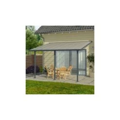 Toit De Terrasse 300x600cm En Alu Gris Anthracite Et Polycarbonate 8mm PATIO