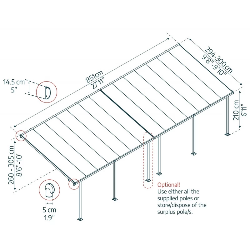 Toit De Terrasse 300x851cm En Aluminium Gris Et Polycarbonate 8mm FERIA - Canopia By Palram 5 Toit De Terrasse 300x851cm En Aluminium Gris Et Polycarbonate 8mm FERIA - Canopia By Palram – Image 3
