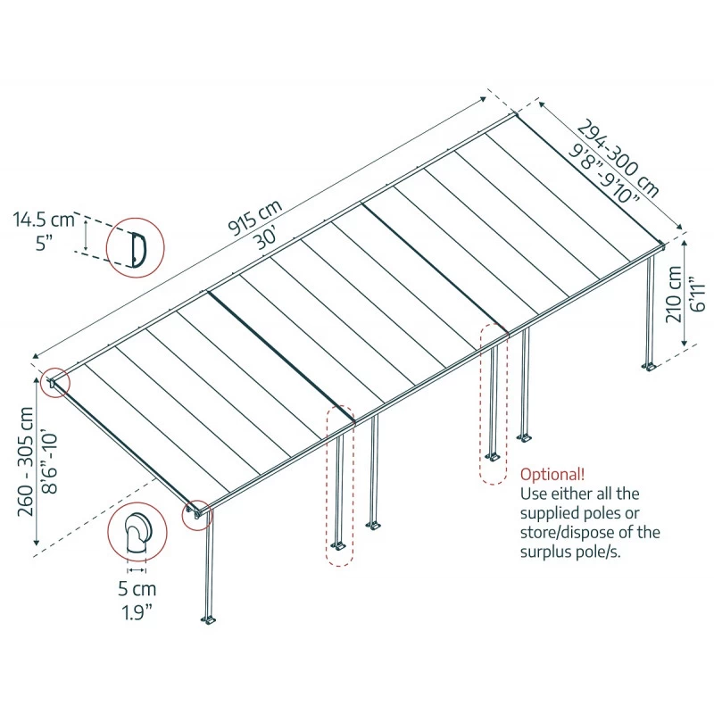 Toit De Terrasse 300x915cm En Aluminium Gris Et Polycarbonate 8mm FERIA - Canopia By Palram 5 Toit De Terrasse 300x915cm En Aluminium Gris Et Polycarbonate 8mm FERIA - Canopia By Palram – Image 3