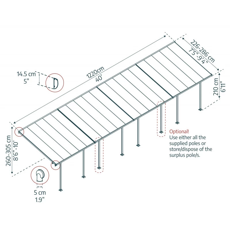 Toit De Terrasse 300x1220cm En Aluminium Gris Et Polycarbonate 8mm FERIA - Canopia By Palram 4 Toit De Terrasse 300x1220cm En Aluminium Gris Et Polycarbonate 8mm FERIA - Canopia By Palram – Image 2