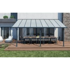 Toit De Terrasse En Aluminium Gris 3x5,46m + PC 16mm Olympia - Palram - Canopia -Abri De Jardin toit de terrasse en aluminium gris 3x546m pc 16mm olympia palram 2